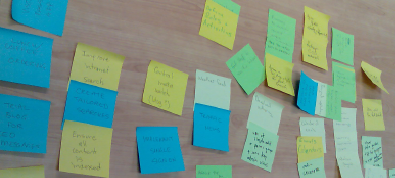 Lots of sticky notes in a workshop session